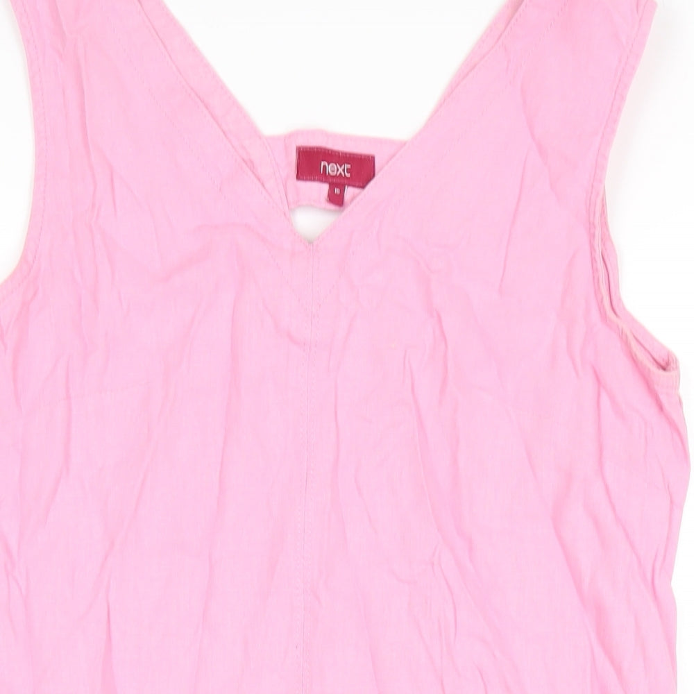 NEXT Womens Pink Linen Tank Dress Size 10 V-Neck Pullover