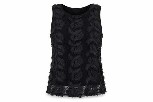 Front view of H&M women’s black polyester basic tank, size S, round neck