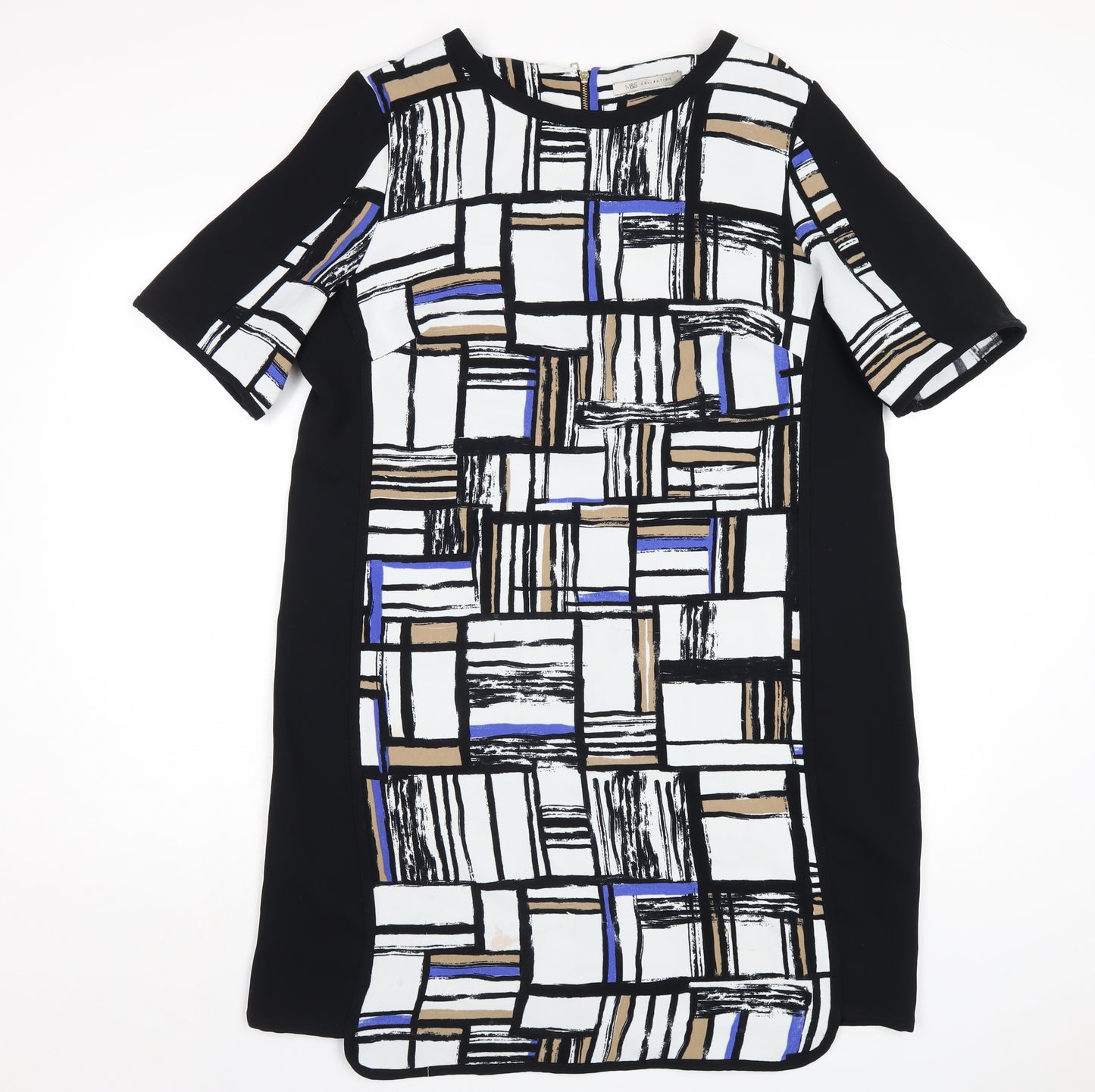 Marks and Spencer Womens Multicoloured Geometric Polyester T-Shirt Dress Size 16 Round Neck Zip