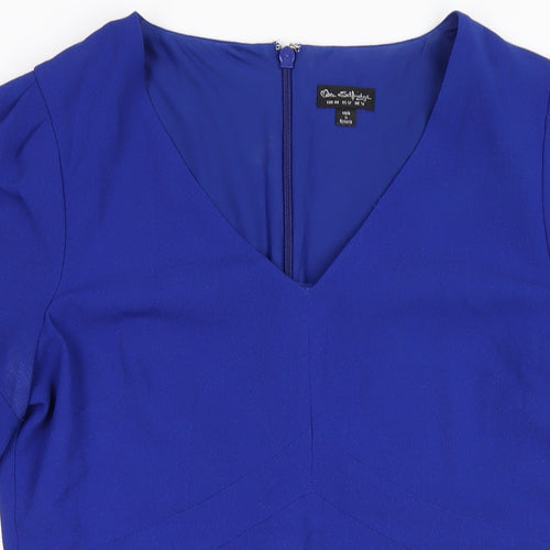 Miss Selfridge Womens Blue Polyester A-Line Size 16 V-Neck Zip