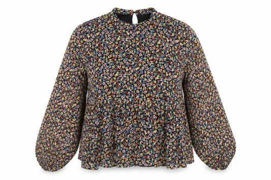 Front view of Pieces women’s multicoloured floral polyester basic blouse, size L, round neck