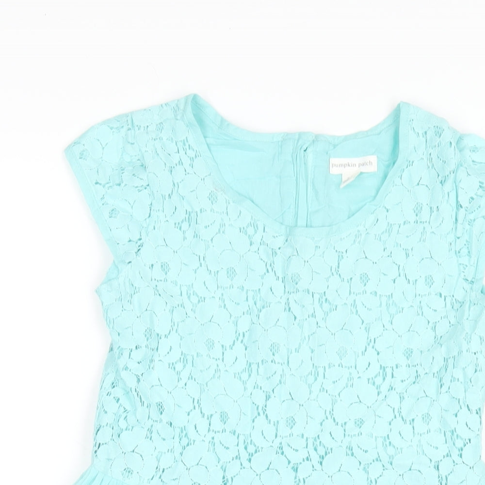 Pumpkin Girls Blue Cotton A-Line Size 11 Years Round Neck Zip