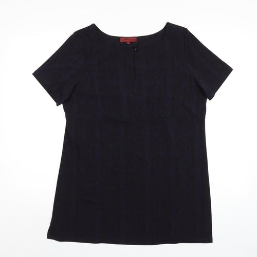 John Richmond Womens Purple Geometric Polyester Basic T-Shirt Size 16 Scoop Neck