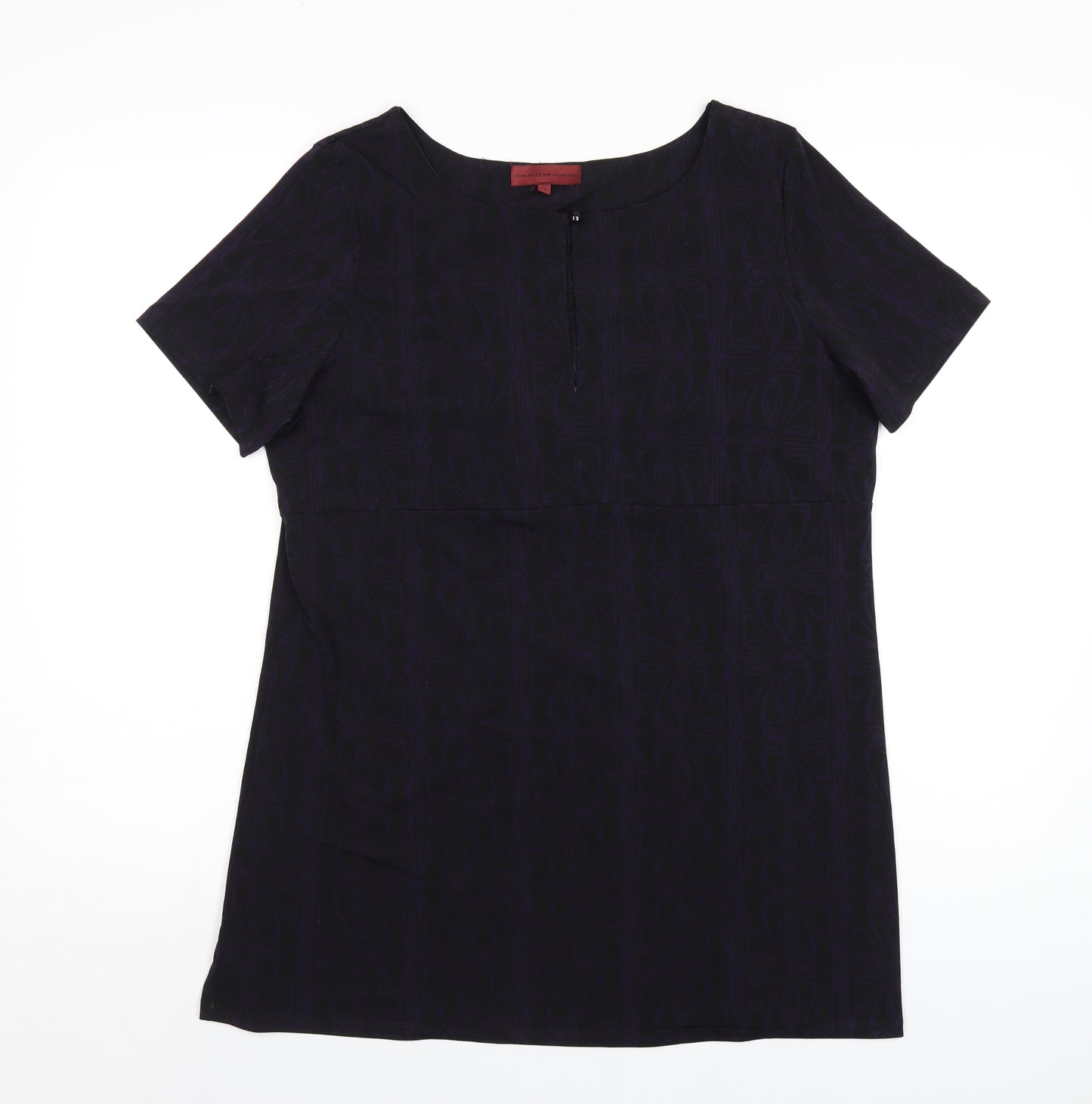 John Richmond Womens Purple Geometric Polyester Basic T-Shirt Size 16 Scoop Neck