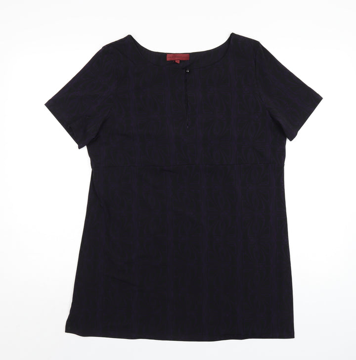 John Richmond Womens Purple Geometric Polyester Basic T-Shirt Size 16 Scoop Neck