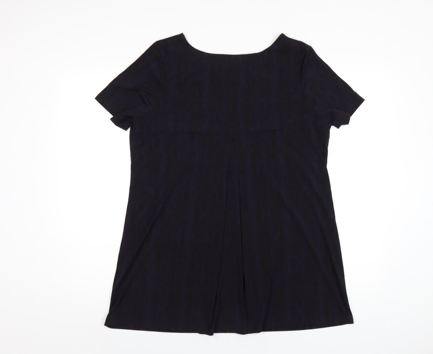 John Richmond Womens Purple Geometric Polyester Basic T-Shirt Size 16 Scoop Neck