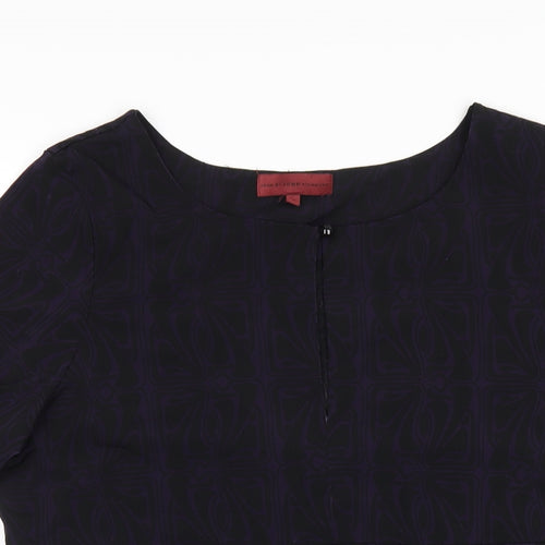 John Richmond Womens Purple Geometric Polyester Basic T-Shirt Size 16 Scoop Neck