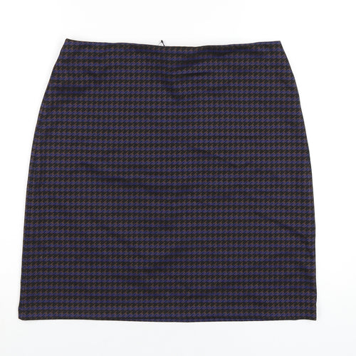 Marks and Spencer Womens Blue Geometric Polyester A-Line Skirt Size 14