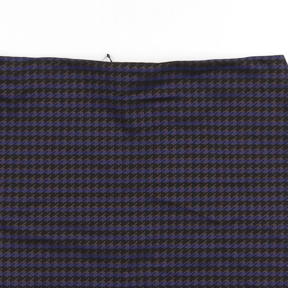 Marks and Spencer Womens Blue Geometric Polyester A-Line Skirt Size 14