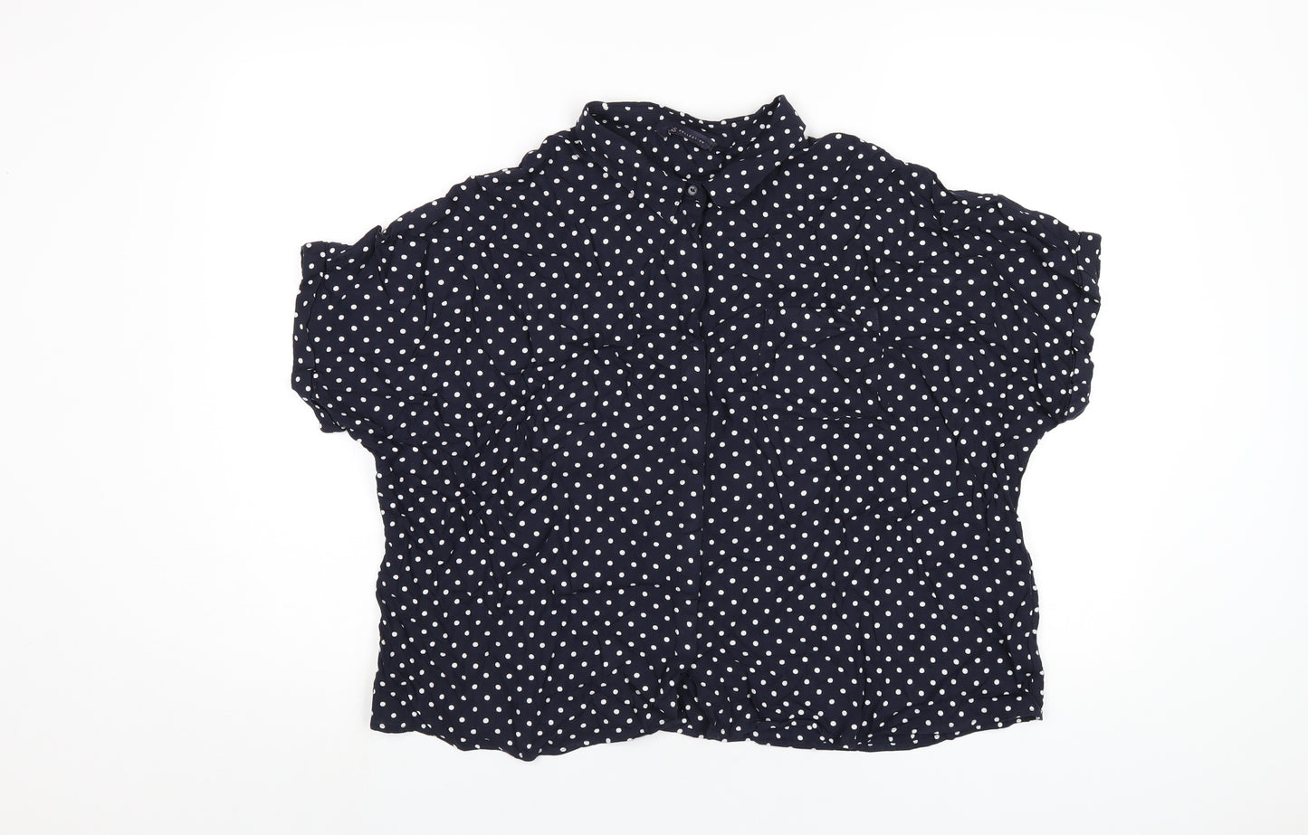Marks and Spencer Womens Blue Polka Dot Viscose Basic Button-Up Size 20 Collared