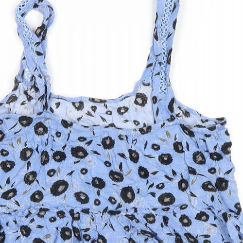 NEXT Womens Blue Floral Viscose Basic Tank Size 16 Scoop Neck