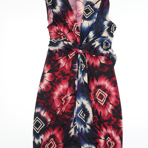 Mandi Womens Multicoloured Geometric Polyester A-Line Size 12 V-Neck Pullover