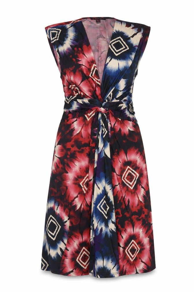 Mandi Womens Multicoloured Geometric Polyester A-Line Size 12 V-Neck Pullover