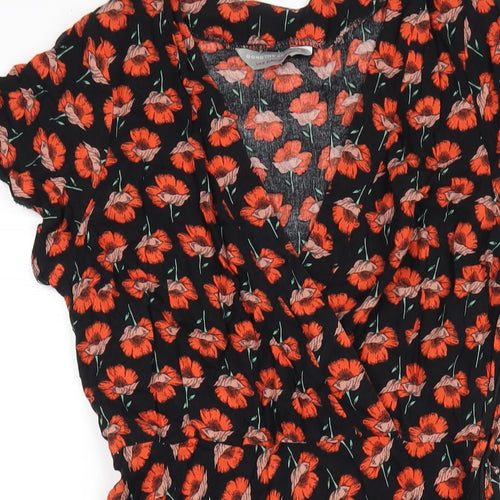 Dorothy Perkins Womens Black Floral Viscose A-Line Size 10 V-Neck Zip