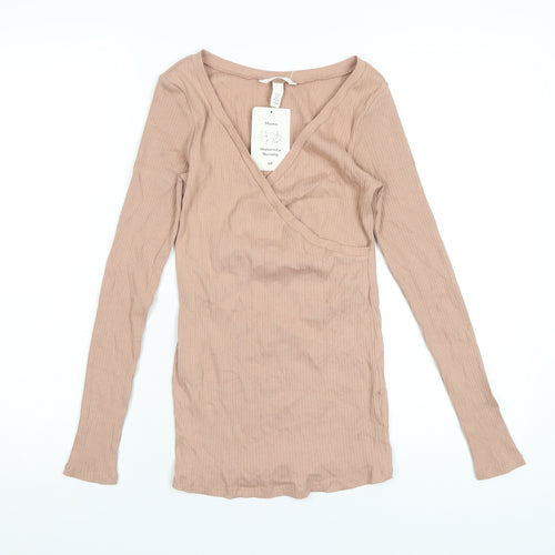 H&M Womens Pink Cotton Basic T-Shirt Size XS V-Neck