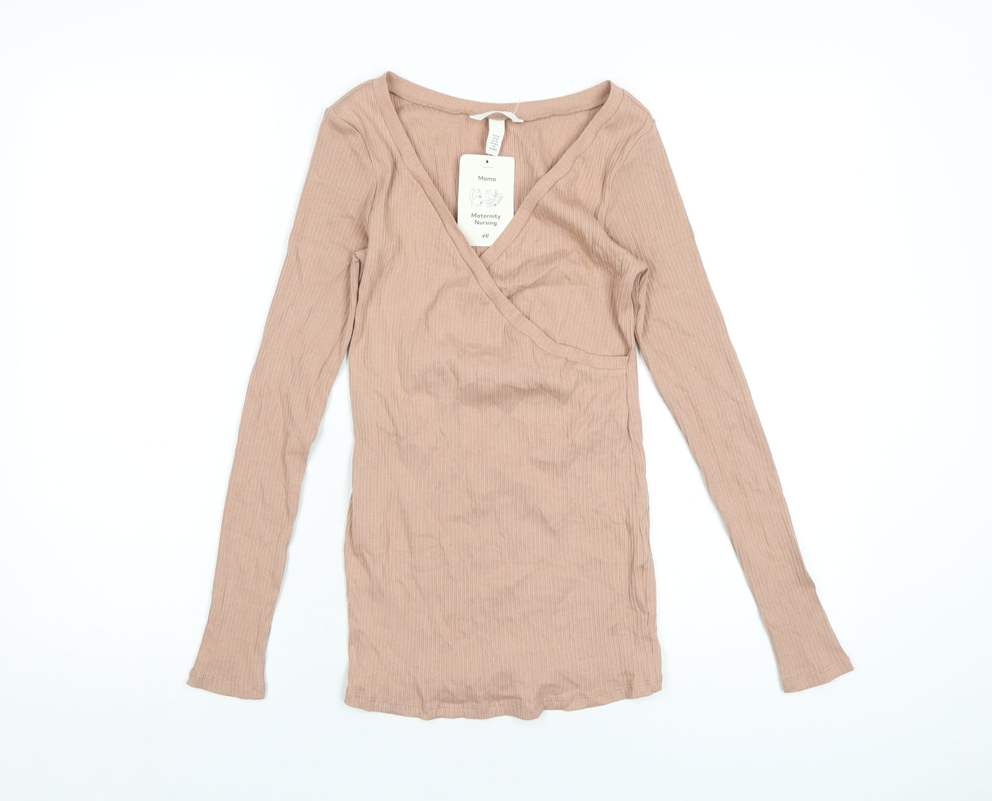 H&M Womens Pink Cotton Basic T-Shirt Size XS V-Neck