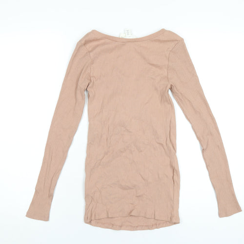 H&M Womens Pink Cotton Basic T-Shirt Size XS V-Neck