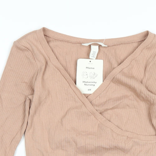H&M Womens Pink Cotton Basic T-Shirt Size XS V-Neck