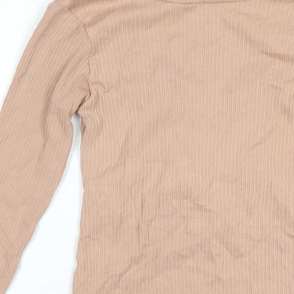 H&M Womens Pink Cotton Basic T-Shirt Size XS V-Neck
