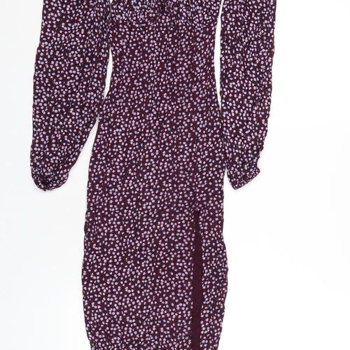 Missguided Womens Purple Floral Viscose Bodycon Size 4 Square Neck Pullover