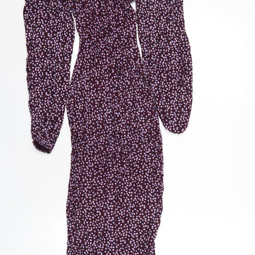 Missguided Womens Purple Floral Viscose Bodycon Size 4 Square Neck Pullover