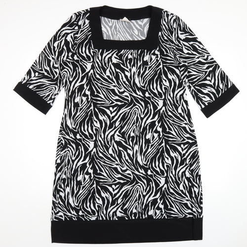 Tiana B Womens Black Animal Print Polyester A-Line Size L Square Neck Pullover - Zebra Print