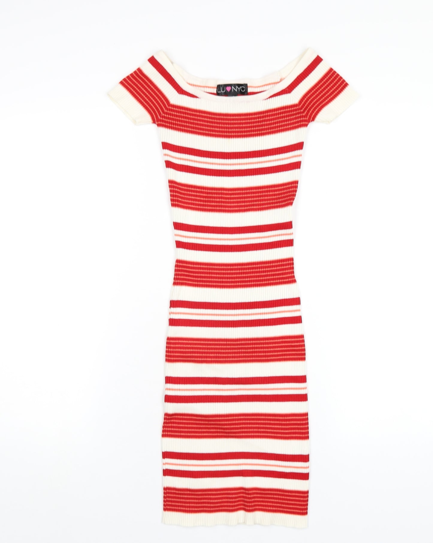 LU NYC Womens Red Striped Viscose Bodycon Size XS Boat Neck Pullover