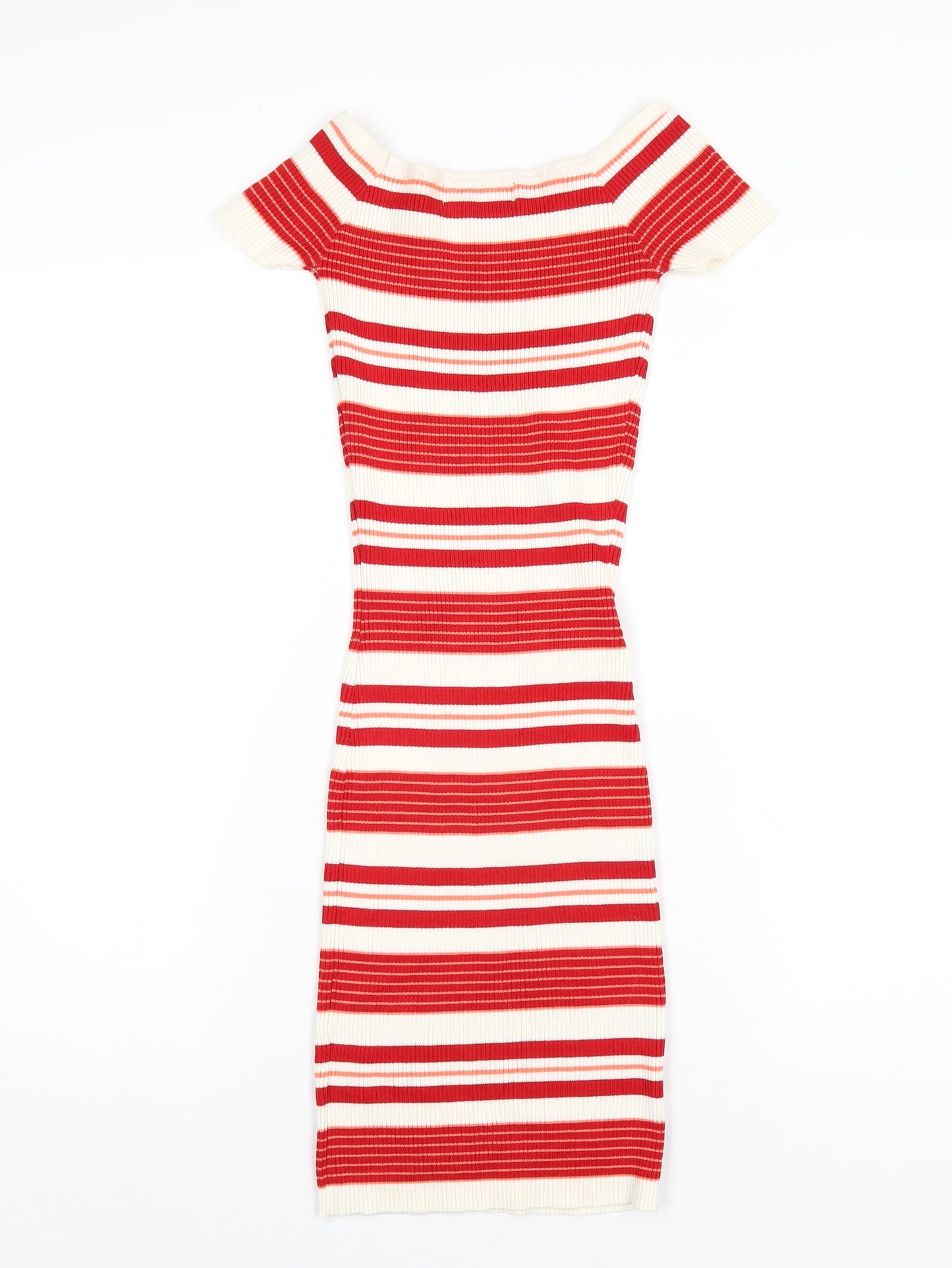 LU NYC Womens Red Striped Viscose Bodycon Size XS Boat Neck Pullover