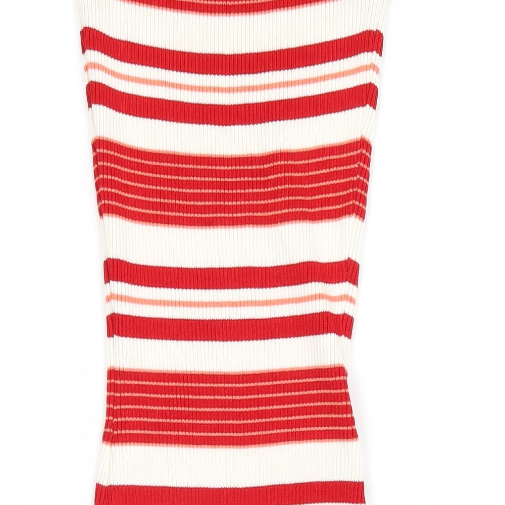 LU NYC Womens Red Striped Viscose Bodycon Size XS Boat Neck Pullover