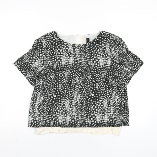 Topshop Womens Black Geometric Polyester Basic T-Shirt Size 12 Round Neck