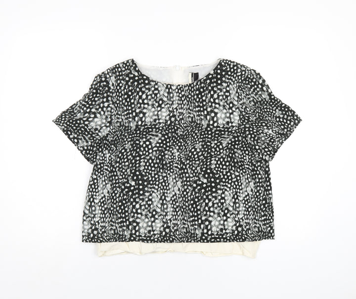 Topshop Womens Black Geometric Polyester Basic T-Shirt Size 12 Round Neck