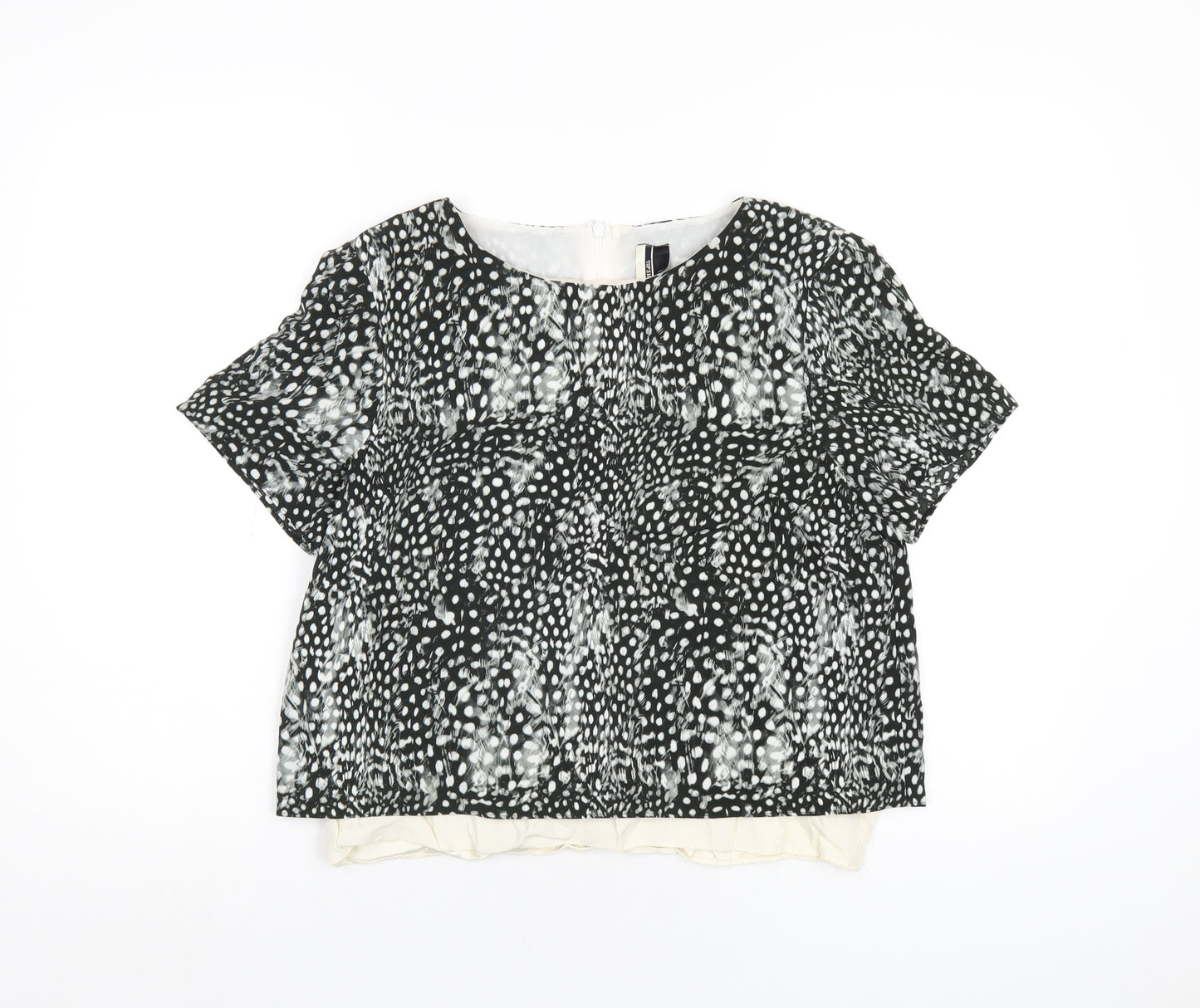 Topshop Womens Black Geometric Polyester Basic T-Shirt Size 12 Round Neck