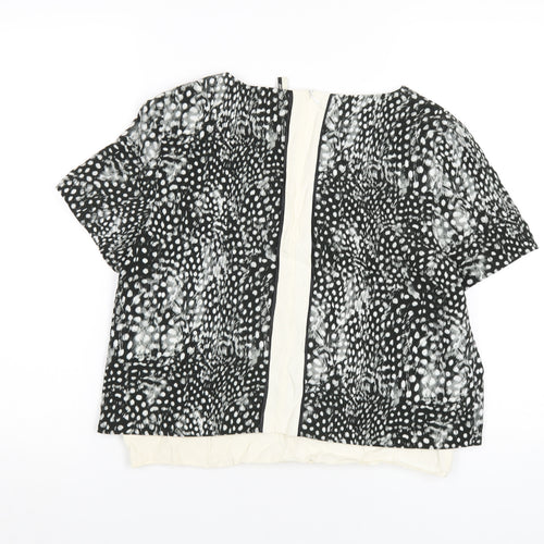 Topshop Womens Black Geometric Polyester Basic T-Shirt Size 12 Round Neck