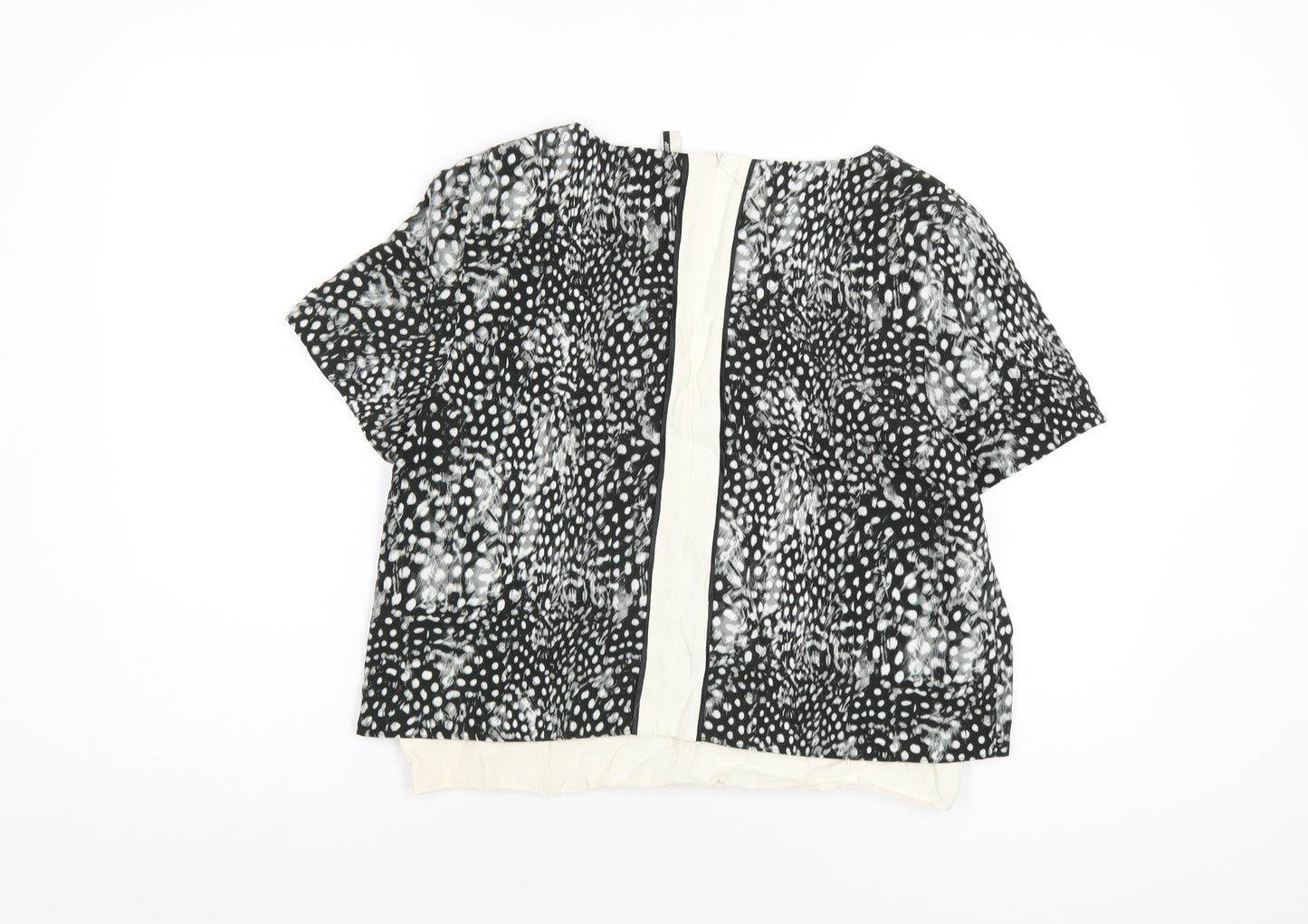 Topshop Womens Black Geometric Polyester Basic T-Shirt Size 12 Round Neck