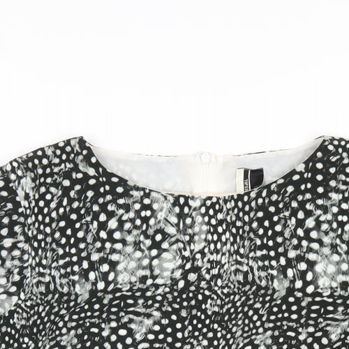 Topshop Womens Black Geometric Polyester Basic T-Shirt Size 12 Round Neck