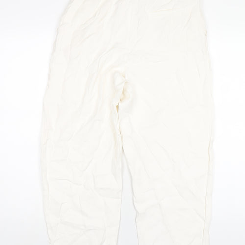 Zara Womens Ivory Linen Trousers Size S L25 in Regular Zip