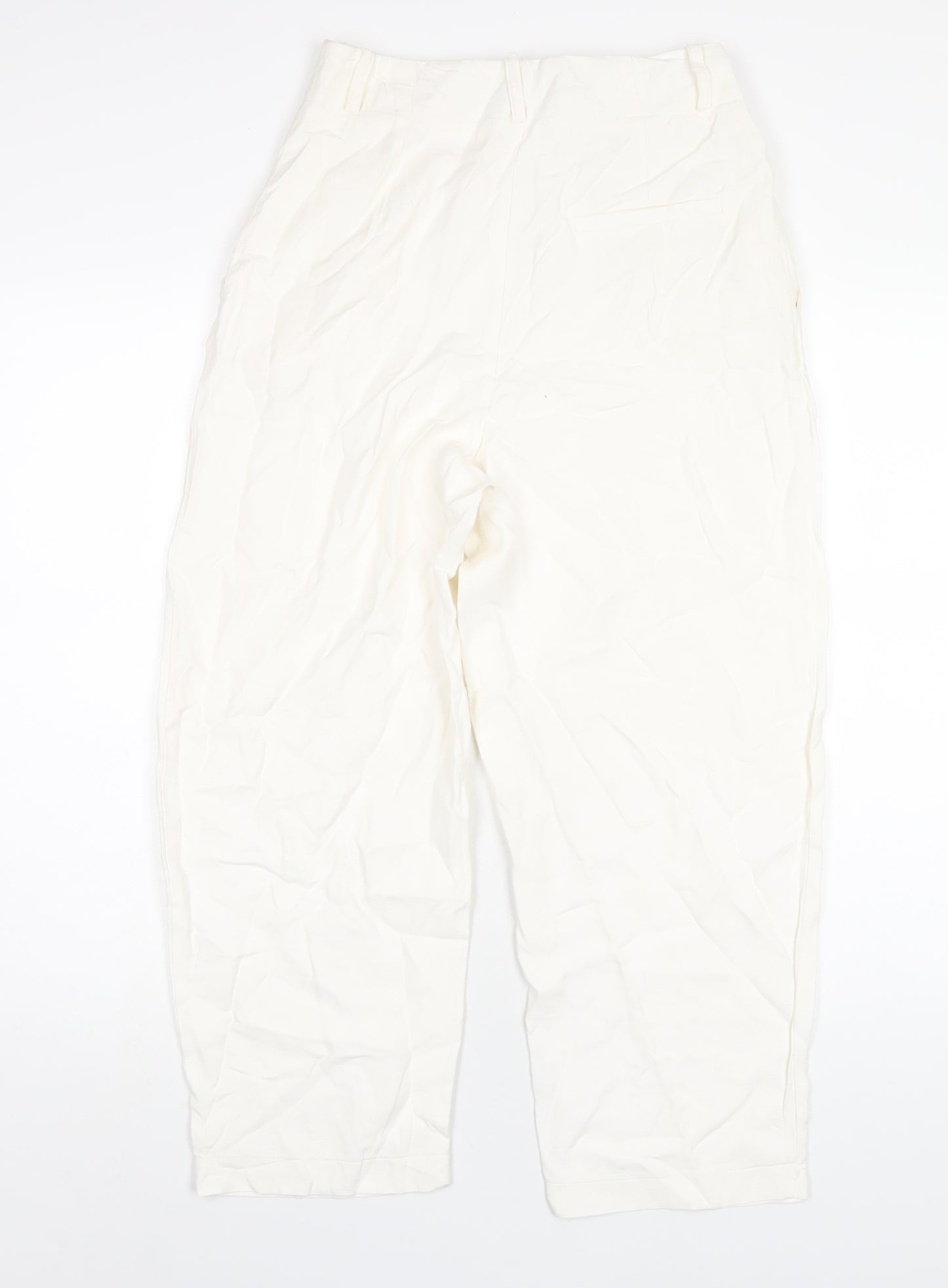 Zara Womens Ivory Linen Trousers Size S L25 in Regular Zip