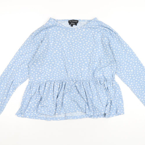 Wednesday's Girl Womens Blue Polka Dot Polyester Basic T-Shirt Size L Round Neck