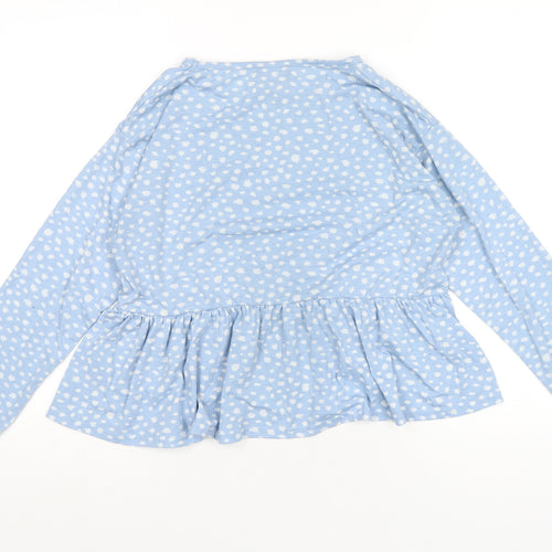 Wednesday's Girl Womens Blue Polka Dot Polyester Basic T-Shirt Size L Round Neck