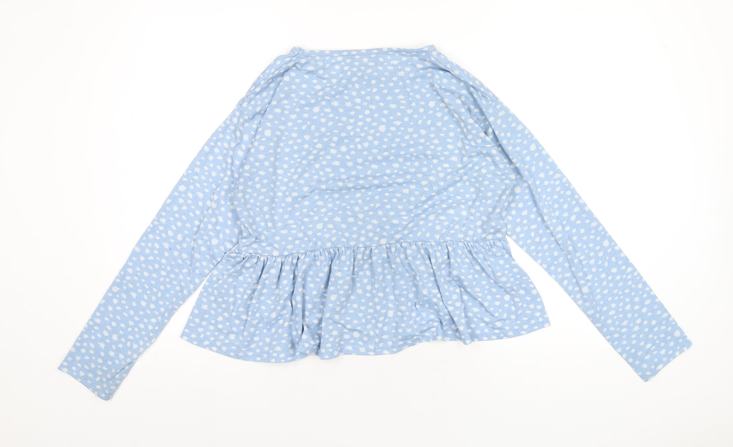 Wednesday's Girl Womens Blue Polka Dot Polyester Basic T-Shirt Size L Round Neck