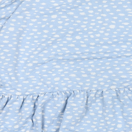 Wednesday's Girl Womens Blue Polka Dot Polyester Basic T-Shirt Size L Round Neck