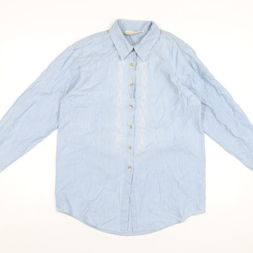 Laura Gribby Womens Blue Cotton Basic Button-Up Size 10 Collared