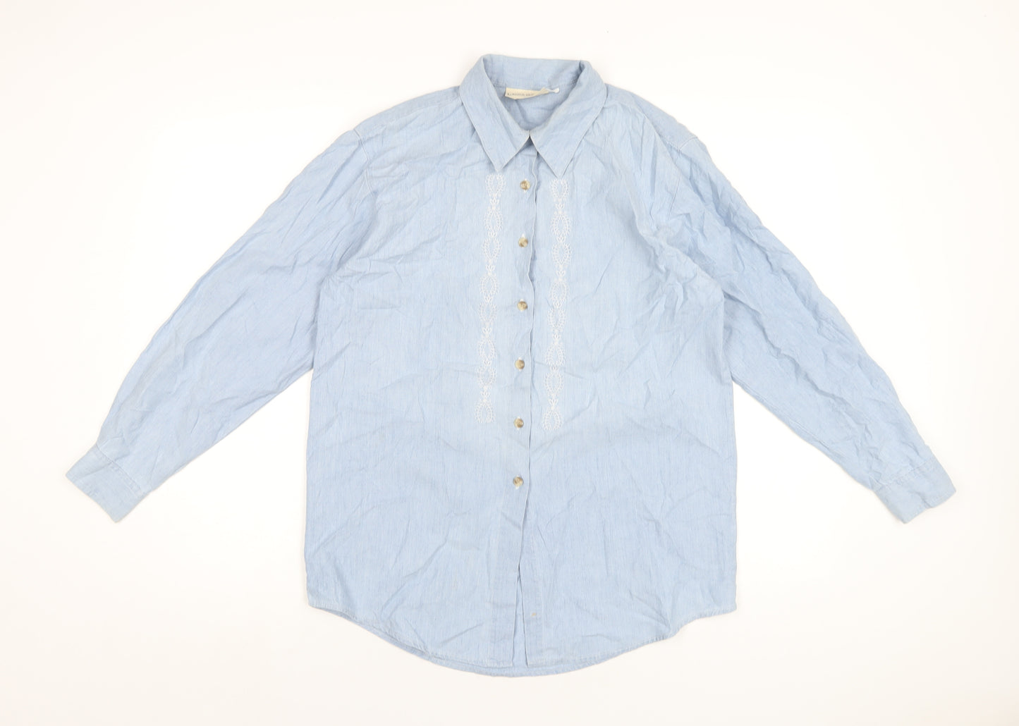 Laura Gribby Womens Blue Cotton Basic Button-Up Size 10 Collared