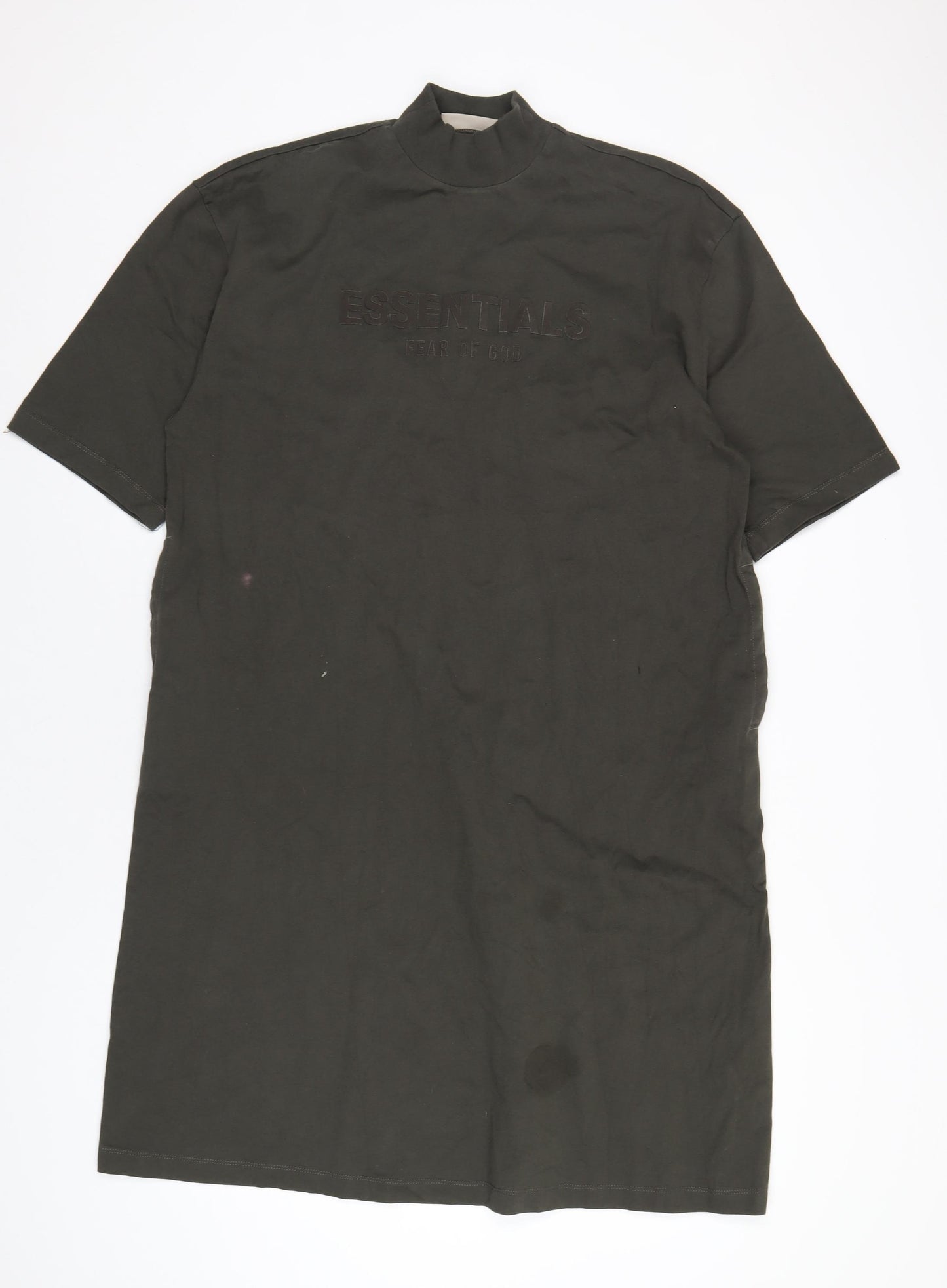 Fear of God Womens Green Cotton T-Shirt Dress Size S Mock Neck Pullover