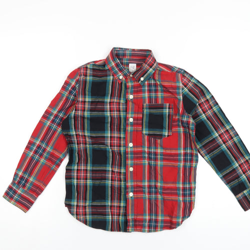 Gap Boys Multicoloured Plaid Cotton Basic Button-Up Size 8 Years Collared Button