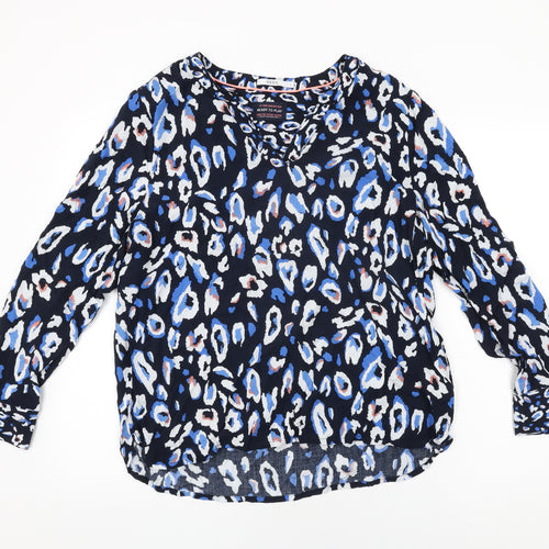 Cecil Womens Blue Animal Print Viscose Basic T-Shirt Size L V-Neck