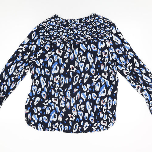 Cecil Womens Blue Animal Print Viscose Basic T-Shirt Size L V-Neck