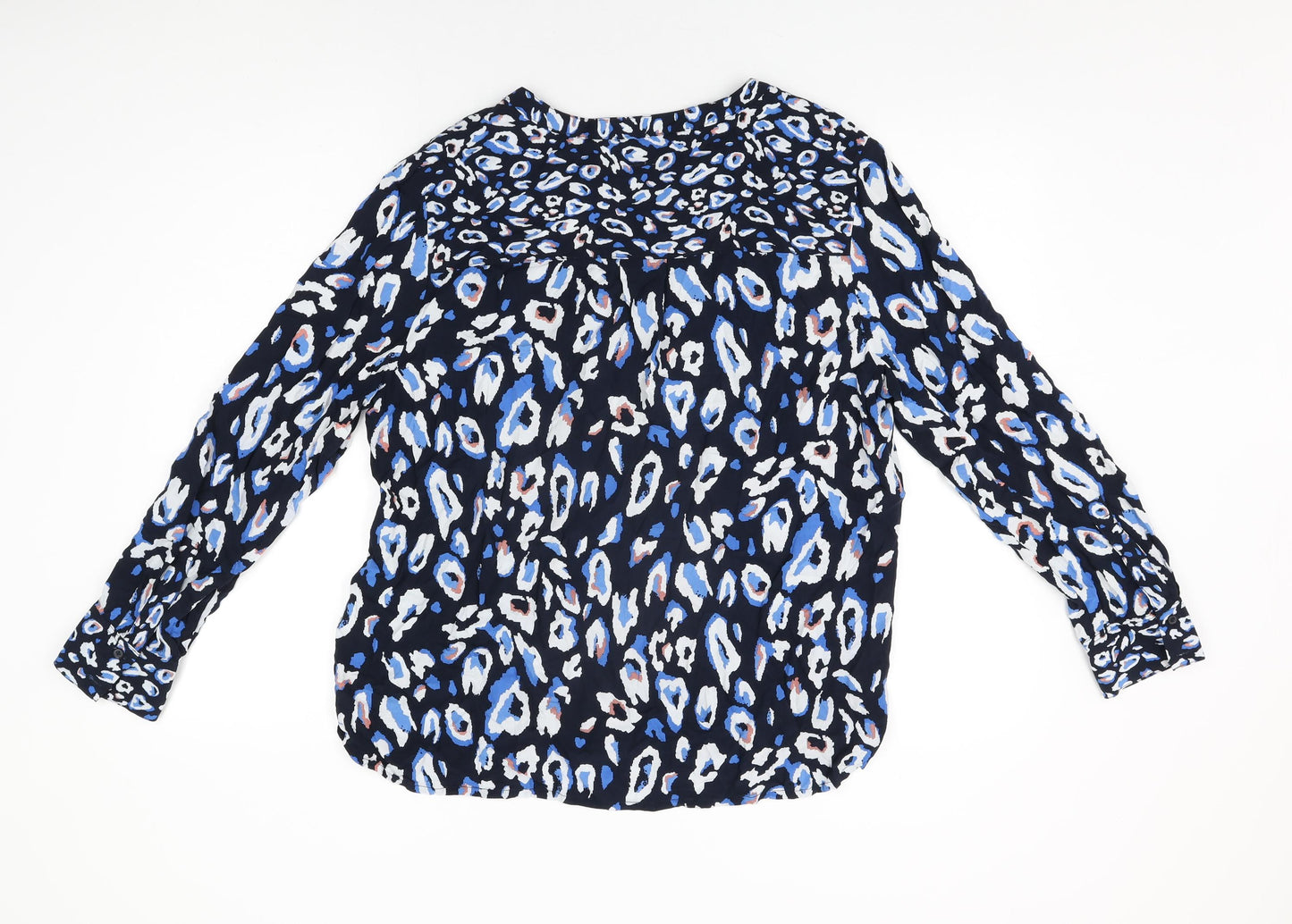 Cecil Womens Blue Animal Print Viscose Basic T-Shirt Size L V-Neck
