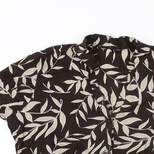 E-vie Womens Brown Geometric Cotton Basic Button-Up Size 10 V-Neck - Leaf Print
