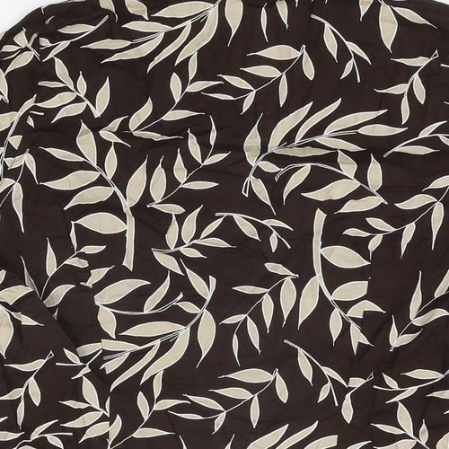 E-vie Womens Brown Geometric Cotton Basic Button-Up Size 10 V-Neck - Leaf Print